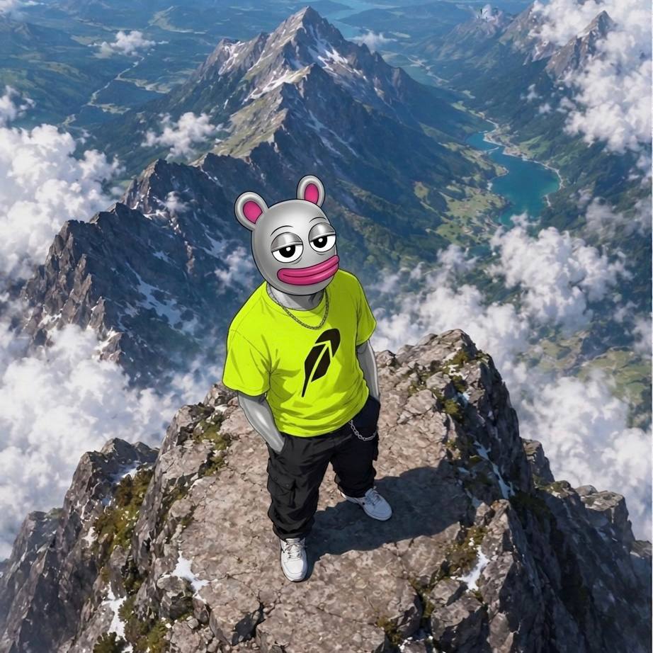 Prett standing on a mountain peak above the clouds